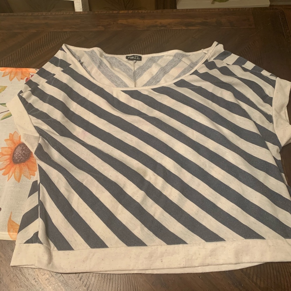 Blue and white striped baggy tee